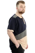 Mode XL Büyük Beden Erkek Polo Yaka Tişört Renk Bloklu U24322 Lacivert thumbnail 3