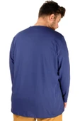 Mode XL Büyük Beden Erkek Tshirt Likralı Bisiklet Yaka 20102 Indigo thumbnail 4