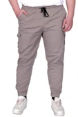 Mode XL Büyük Beden Erkek Pantolon Keten Kargo Jogger 21911 Taş Rengi - 1