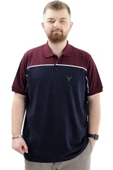 Mode XL Büyük Beden Erkek T-Shirt Polo Yaka Renk Bloklu DEER U24324 Lacivert thumbnail 1