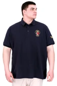 Mode XL Büyük Beden Erkek T-Shirt Pike Polo Yaka U25306 Lacivert thumbnail 4