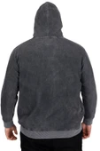 Mode XL Büyük Beden Erkek Kapüşonlu Sweatshirt Asit Yıkama Interlok U24167 Beyaz thumbnail 4