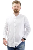 Mode XL Büyük Beden Erkek Gömlek Uzun Kol Likralı Keten Gömlek U20385 Beyaz - 1