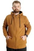 Mode XL Büyük Beden Erkek Sweat Kapşon Cep Zippered Basic 20543 Camel - 1