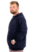 Mode XL Büyük Beden Erkek Sweatshirt Kapüşonlu Fermuarlı Recycle B24547 Lacivert thumbnail 2