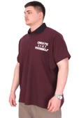 Mode XL Büyük Beden Erkek T-Shirt Polo Yaka YOURSELF U25310 Mürdüm thumbnail 2
