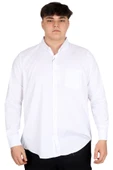 Mode XL Büyük Beden Erkek Uzun Kol Gömlek Cepli OXFORD U20367 Beyaz thumbnail 1