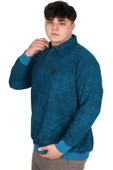 Mode XL Büyük Beden Erkek Polo Yaka Sweatshirt Baskılı Selanik U24440 Turkuaz thumbnail 2