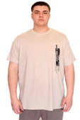 Mode XL Büyük Beden Erkek T-Shirt Bisiklet Yaka NOT DEFINETS Baskılı U25009 Bej thumbnail 1