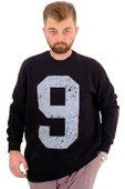 Mode XL Büyük Beden Erkek Sweatshirt 3 İplik Şardonlu Baskılı NINE U24528 Siyah thumbnail 1