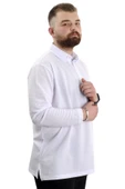 Mode XL Büyük Beden Erkek Sweatshirt Polo Yaka Uzun Kol WAFFLE 23449 Beyaz thumbnail 3
