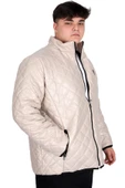 Mode XL Büyük Beden Erkek Dik Yaka Kapitone Mont U24615 Bej thumbnail 2