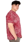 Mode XL Büyük Beden Erkek T-Shirt Bisiklet Yaka Aşındırma Baskı U20037 Bordo thumbnail 2