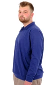Mode XL Büyük Beden Erkek Polo Yaka Sweatshirt Nakışlı U24340 İndigo thumbnail 2