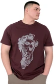 Mode XL Büyük Beden Erkek T-Shirt Bisiklet Yaka Statue U25004 Mürdüm thumbnail 1