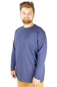 Mode XL Büyük Beden Erkek Tshirt Likralı Bisiklet Yaka 20102 Indigo thumbnail 2