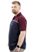 Mode XL Büyük Beden Erkek T-Shirt Polo Yaka Renk Bloklu DEER U24324 Lacivert thumbnail 2