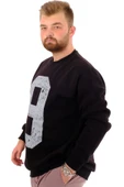 Mode XL Büyük Beden Erkek Sweatshirt 3 İplik Şardonlu Baskılı NINE U24528 Siyah thumbnail 2