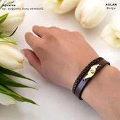 14 Ayar Altın Plakalı Doğum Ayına Özel Hakiki Kahverengi Derili Yaprak Motifli Hediye Bileklik-680 thumbnail 2