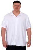Mode XL Büyük Beden Erkek Gömlek Apas Yaka Şerit Desen Jakar U24382 Beyaz thumbnail 5