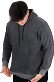 Mode XL Büyük Beden Erkek Kapüşonlu Sweatshirt Asit Yıkama Interlok U24167 Beyaz thumbnail 3