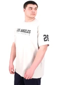 Mode XL Büyük Beden Erkek Baskılı T-Shirt Los Angeles U25031 Gri thumbnail 4