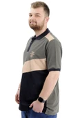 Mode XL Büyük Beden Erkek Polo Yaka Tişört Renk Bloklu U24322 Haki thumbnail 2