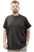 Mode XL Büyük Beden Erkek Tişört Düğmeli Hakim Yaka T-Shirt U24339 Haki thumbnail 1