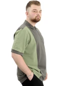 Mode XL Büyük Beden Erkek T-Shirt Polo Yaka Renk Bloklu U24327 Haki thumbnail 3