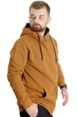 Mode XL Büyük Beden Erkek Sweat Kapşon Cep Zippered Basic 20543 Camel - 3