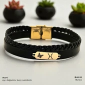 14 Ayar Altın Plakalı Doğum Ayına Özel Hakiki Siyah Derili Kelebek Motifli Hediye Bileklik-678 thumbnail 1