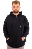 Mode XL Büyük Beden Erkek Sweatshirt Kapüşonlu Fermuarlı Recycle B24547 Siyah thumbnail 1