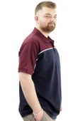 Mode XL Büyük Beden Erkek T-Shirt Polo Yaka Renk Bloklu DEER U24324 Lacivert thumbnail 3
