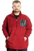Mode XL Büyük Beden Erkek Sweat Yarım Fermuarlı Garnili Polar 23552 Bordo thumbnail 1