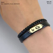 14 Ayar Altın Plakalı Burca Özel Kelebek Motifli Hakiki Siyah Derili Hediye Bileklik-678 thumbnail 3