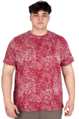 Mode XL Büyük Beden Erkek T-Shirt Bisiklet Yaka Aşındırma Baskı U20037 Bordo thumbnail 1