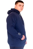 Mode XL Büyük Beden Erkek Kapüşonlu Sweatshirt Fermuarlı 3 İp BRONX U24560 İndigo thumbnail 2