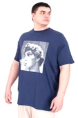 Mode XL Büyük Beden Erkek T-Shirt Bisiklet Yaka STATUE U25027 İndigo thumbnail 1