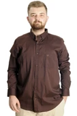 Mode XL Büyük Beden Erkek Gömlek U.Kol Cepli Oxford 20366 Kahverengi - 1