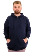 Mode XL Büyük Beden Erkek Sweatshirt Kapüşonlu Fermuarlı Recycle B24547 Lacivert thumbnail 1