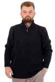 Mode XL Büyük Beden Erkek Triko Kazak Yarım Fermuarlı Dik Yaka 24209 Siyah - 1