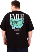 Mode XL Büyük Beden Erkek T-Shirt Bisiklet Yaka FAITH U25030 Siyah thumbnail 2