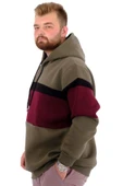 Mode XL Büyük Beden Erkek 3 İplik Sweatshirt Garnili Kapüşonlu U24545 Haki thumbnail 2