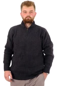 Mode XL Büyük Beden Erkek Triko Kazak Yarım Fermuarlı Dik Yaka 24209 Antrasit - 1