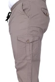 Mode XL Büyük Beden Erkek Pantolon Keten Kargo Jogger 21911 Taş Rengi - 4