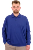 Mode XL Büyük Beden Erkek Polo Yaka Sweatshirt Nakışlı U24340 İndigo thumbnail 1
