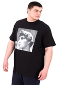 Mode XL Büyük Beden Erkek T-Shirt Bisiklet Yaka STATUE U25027 Siyah thumbnail 5