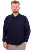 Mode XL Büyük Beden Erkek Polo Yaka Sweatshirt Nakışlı U24340 Lacivert - 1
