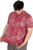 Mode XL Büyük Beden Erkek T-Shirt Bisiklet Yaka Aşındırma Baskı U20037 Bordo thumbnail 3