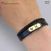 14 Ayar Altın Plakalı Doğum Ayına Özel Hakiki Siyah Derili Kelebek Motifli Hediye Bileklik-678 thumbnail 3